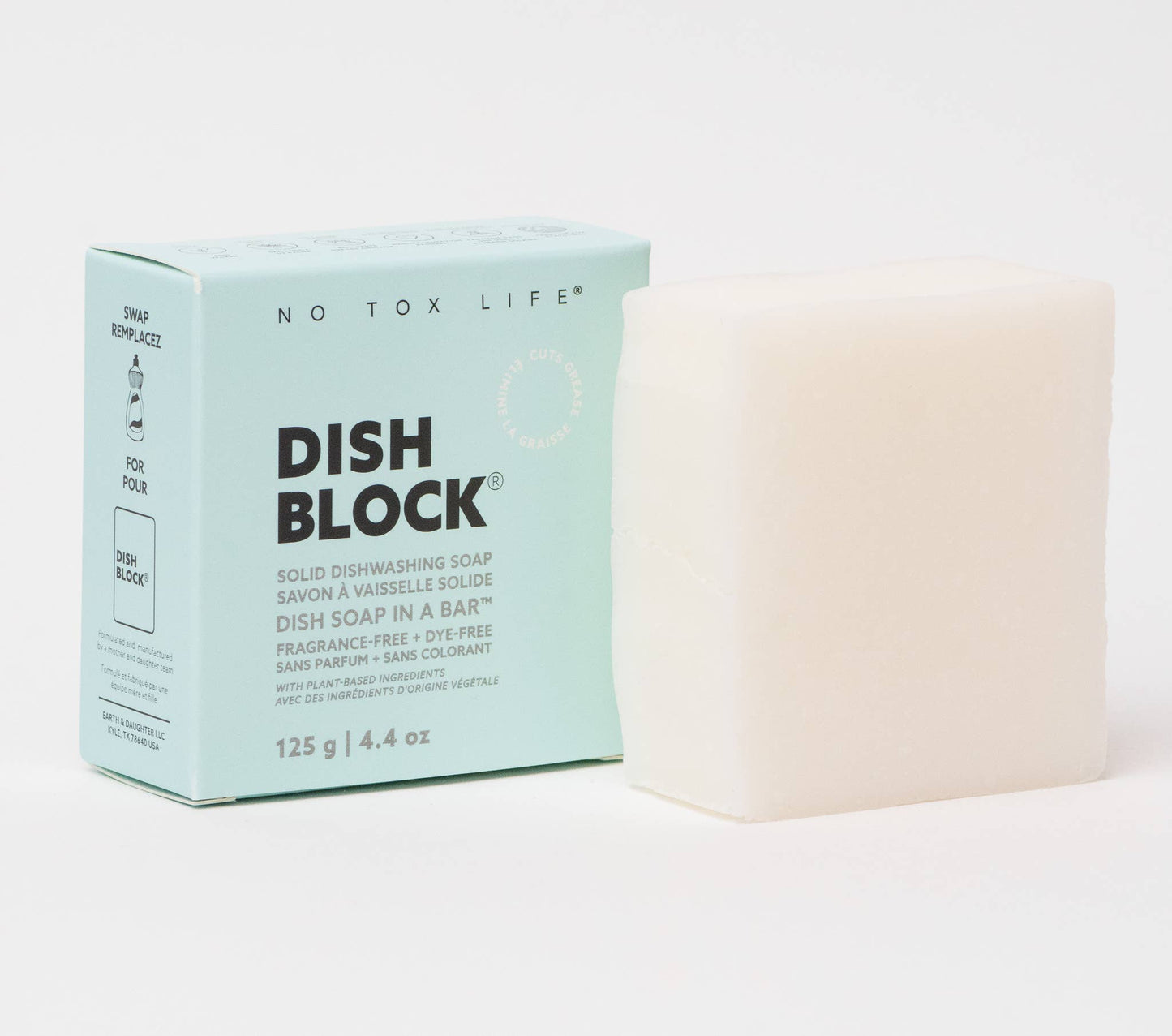 DISH BLOCK® solid dish soap 4.4oz | 125g Fragrance Free - No Tox Life